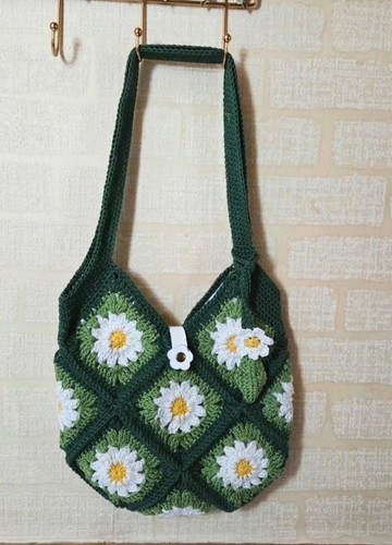 Borsa verde uncinetto fatta - uncinetto,