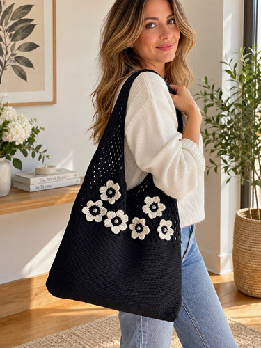Borsa nera all - 'uncinetto, con