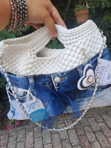 Borsa jeans uncinetto fatta - jeans, e